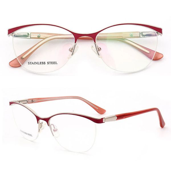 Cadre de lunettes optiques pour femmes rétro pour les lunettes d'œil de chat Prescription Meton Spectacles Red Tortoise Half Rim Eyewear 240423