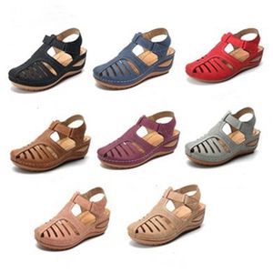 Sandalias Retro para mujer, zapatos con agujeros, antideslizantes, de gran tamaño, con punta redonda, sandalias de cuña para mujer