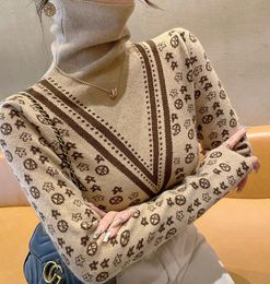 Retro dames truien herfst winter slanke fit underlay brearwear high collar ontwerper pullover trui gebreide jas dames kleding