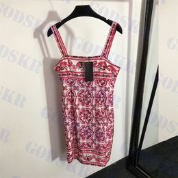 Vestidos retro para mujer con correa Sujetador Vestido Patrón rojo Faldas cortas Vacaciones Señoras Falda Ropa