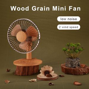 Retro Hout Grain Desktop Mini USB Fan 2 Windsnelheid Zomer Thuisbureau Elektrische Koelventilatoren