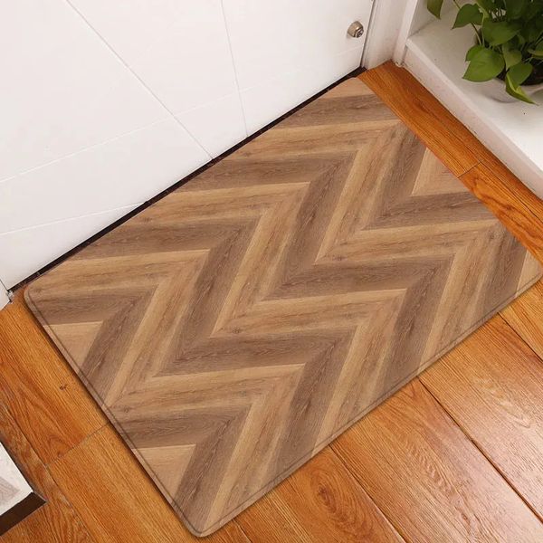 Alfombra de baño con tablones de madera retro, textura de rayas marrones antiguas, alfombra antideslizante geométrica, decoración de suelo de franela, alfombras de entrada de cocina y baño 240306