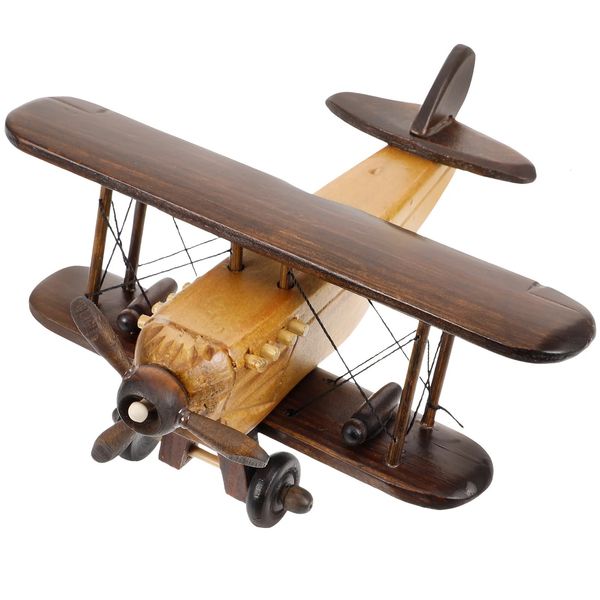 Juguetes de avión de madera retro Crafts Vintage Crafts Airplane Room Decor Odernament 240417