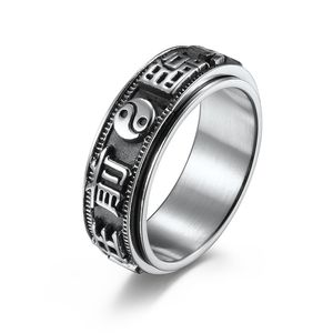 Retro Woord Letter Roterende Ring Roestvrij Staal Angst Relief Draaibare Ringen Band voor Mannen Mode-sieraden