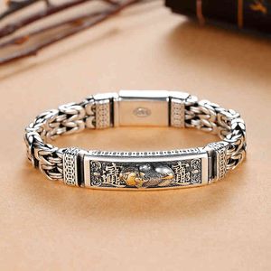 Remrosen Sier Mannen Armband Bangle Double Chain Peace Tattoo Personality Popular Chine Style Retro Creative Lucky Geld