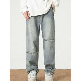 Return To The Ancients Amerikaanse High Street Jeans, trendy merk voor heren, gewassen, versleten, loszittende casual en veelzijdige jeans met rechte pijpen