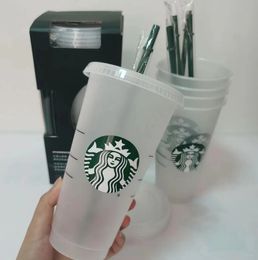 Tasse Starbucks réutilisable de 24 oz/710 ml, tasse classique transparente, tasse de paille de couleur, couvercle en plastique, tasses de paille