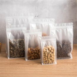Herbruikbare luchtdichte voedsel opbergzakken frosted transparante plastic zak ruik bewijs platte bodem rits tas voor koffie thee