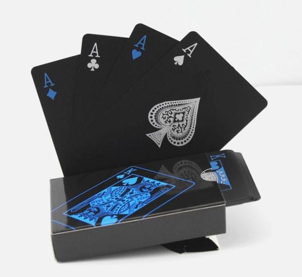 Pokers en plastique noir réutilisable Cartes de jeu de table imperméables cartes de poker magique outil de jeu de fête de famille en plein air 1 set lot 54 pcs set1763995