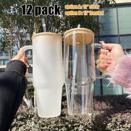 Sublimación en blanco reutilizable Cristal transparente 32 oz 40oz 4oz Borosilicate Tazas de viaje de vidrio con mango para transferencia de recubrimiento térmico de calor