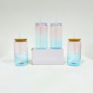 Réutilisable sublimation vierge ombre cristal océan bleu verre clair transparent rose bleu dégradé de couleur verre de bière peut pour les enveloppes UV DTF