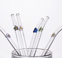 Pajitas de vidrio de hongo de mariposa de borosilicato reutilizables Pajita de cóctel doblada de color transparente resistente a altas temperaturas