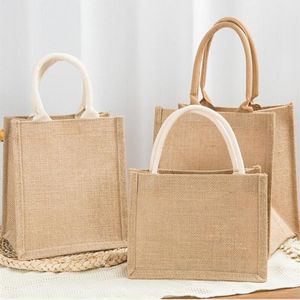 Herbruikbare jute tote tassen vrouwen jute strand shopping boodschappentas met handvat voor bruidsmeisje bruiloftsfeestje