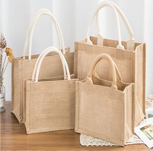 Sacs fourre-tout réutilisables en toile de jute femmes Jute plage Shopping sac d'épicerie avec poignée grande capacité organisateur de stockage de voyage