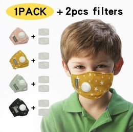 Réutilisable enfants Masque visage avec PM2,5 Valve respiration filtre anti-poussière Masque Coton Masques de protection Masques Lavable Desinger Enfants bouche Masque