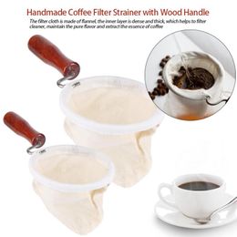 Herbruikbare koffiefiltertas Doek Handgemaakte koffiefilter zeef met houten handgreep filterpakket pot flanel doek maasmandgereedschap gereedschap