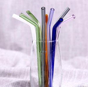 Herbruikbare gekleurde borosilicaat cocktail glazen rietjes lengte 18cm Straat 8mm gebogen rechte melk drinken stro voor party bar gereedschap SN2644