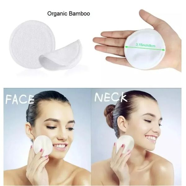 Almohadillas de algodón reutilizables para almohadillas de maquillaje de fibra de bambú rondas lavables de maquillaje de algodón facial