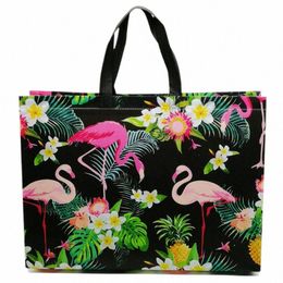 Bolsa ecológica reutilizable Multifunticial N-tejido Bag Flamingo Impresión Portable Plegado Poldeo Bolsa de comestibles Polvo de almacenamiento T5re#