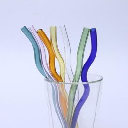 Pailles à boire en verre borosilicate écologique réutilisables Résistance à haute température Pailles à cocktail au lait ondulées courbées de couleur claire FY5320 0324