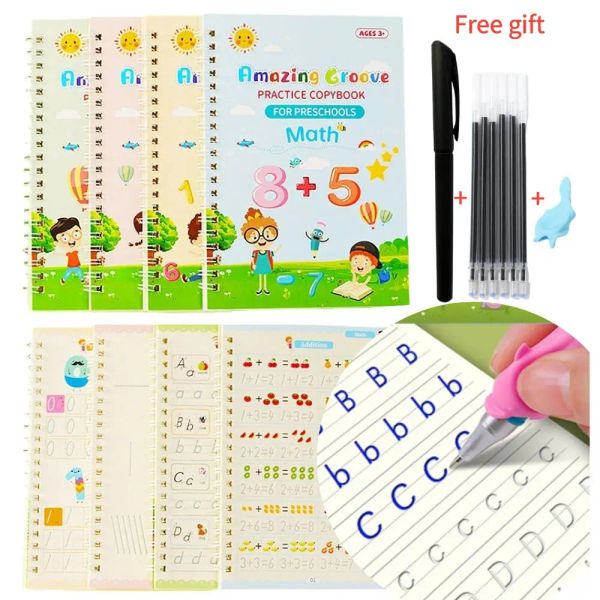 Réutilisable Livre de pratiques d'écriture en anglais pour les enfants Wipe Clean Magic Copybook avec autocollants Guide parentale L'apprentissage interactif