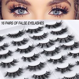 Faux Cils Réutilisables Aspect Naturel Wispy Bande Complète Extension de Cils Épais Faits à la Main Moelleux Dramatique Faux Cils de Vison 16 Paires