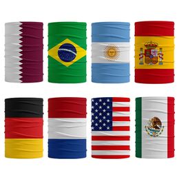 Wereldbeker Flag Bandana Party Decoration USA Duitsland Qatar Multifunctionele zomer Ice Silk Magic Face Mask 8 Style