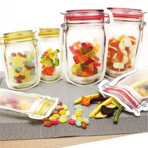 Sacs à fermeture éclair de stockage de nourriture réutilisables Mason Jar Snacks en forme de joint hermétique Économiseur d'aliments Sacs étanches Sacs d'organisateur de cuisine YYF3465