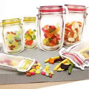 Herbruikbare voedsel opslag rits zakken Mason JAR-vormige snacks Luchtdichte afdichting Voedsel Saver Lekvrije Tassen Keuken Organizer Bags XD22297