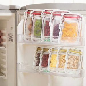 Herbruikbare voedselopslag ritszakken Mason Jar -vormige snacks luchtdichte afdichting voedsel Saver lekkendichte zakken keuken organisator tassen st01