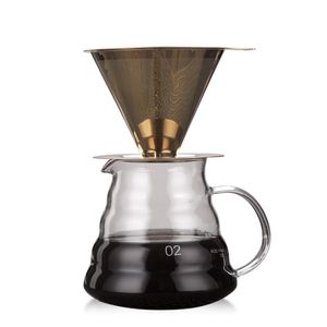 Herbruikbare trechter metalen koffiefilter roestvrij stalen druppelhouder mesh manden espresso percolator gereedschap 210423