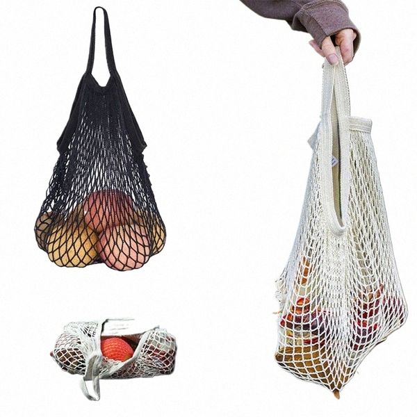 Sacs d'épicerie réutilisables Cott Mesh String Net Tote Bag Fruit Légume G0nS #