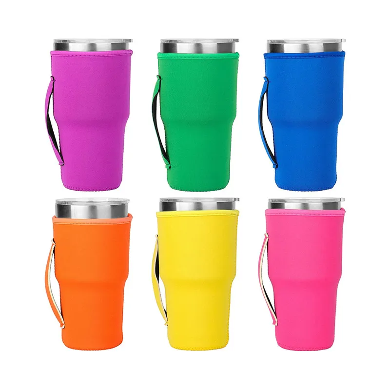 Reusable Handles Ice Coffee Cup Sleeve Neoprene Insulated Sleeves Cups Holer With Handles For 30oz -32oz Tumbler Water Bottle Mug Cover Case Pouch Large Dunkin Donuts