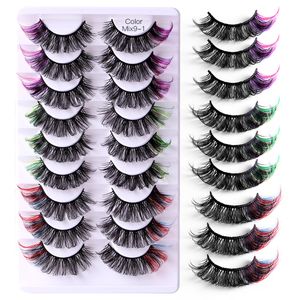 Pestañas de color hechas a mano reutilizables Curly Crisscross Multilayer Thick 3D Fake Lashes Colordul Naturally Soft Delicate Full Strip Lash Extensions DHL