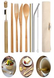 Ustensiles réutilisables Ustensiles Table Voyage Bamboo Voyage Portable Spoon Fork Copstick avec sac en tissu Eco Friendly Picnic Cutlery Set T191217027424