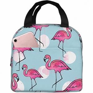 herbruikbare lunch Tote Tas Pink Flamingo Waterverf Patroon Geïsoleerde lunchzak Duurzame koelere lunchbox K5SA#