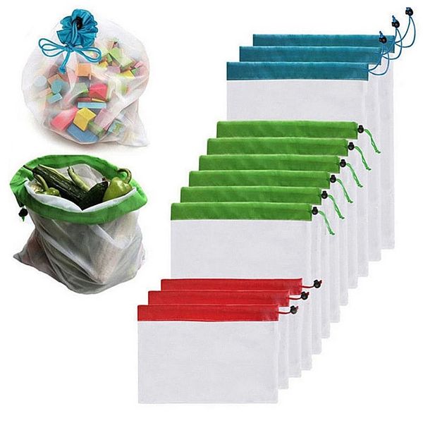 Bolsas reutilizables de malla para productos, bolsa de malla con cordón para compras de frutas y verduras, bolsas de almacenamiento de comestibles