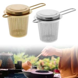Réutilisable Mesh Tea Tool Infuser Passoire En Acier Inoxydable Feuilles En Vrac Théière Filtre À Épices Avec Couvercle Tasses Accessoires De Cuisine En Gros EE