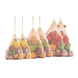 Sacs de produits réutilisables Sacs de légumes en coton biologique Sacs en maille avec cordon de serrage Cuisine à domicile Stockage de fruits et légumes 240125