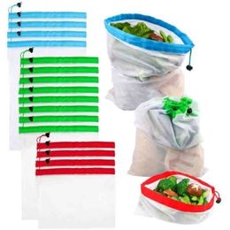 Herbruikbare boodschappentassen milieuvriendelijk gaas groentefruit speelgoed opslag zakje handtas home milieu opslag tas cx220119