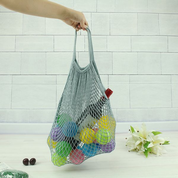 Sac d'épicerie réutilisable 14 couleurs grande taille Portable Shopper fourre-tout maille filet tissé coton sac maison stockage sacs DH9470