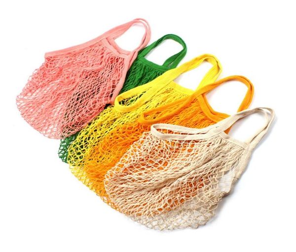 Sac d'épicerie réutilisable 14 couleurs grande taille Shopper fourre-tout maille Net tissé sacs en coton sacs à provisions portables sac de rangement à domicile 8449851