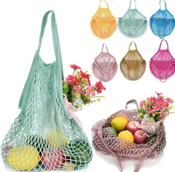 Sac d'épicerie réutilisable 14 couleurs grande taille Shopper fourre-tout maille filet tissé coton sacs Portable sacs à provisions maison stockage-sac SN446