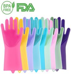 Guantes de lavado de silicona reutilizables guantes de goma platos guantes de limpieza de lavado con depuradores de esponja para lavar cocina9890792