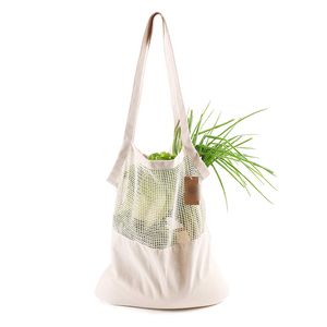 Bolsa de compras de cadena reutilizable Frutas Verduras Bolso de supermercado ecológico Almacenamiento portátil Shopper Tote Mesh Net Tejido de algodón Bolsas de almacenamiento WH0037