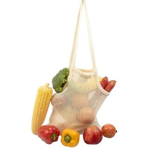 Herbruikbare String Opbergzakken Fruit Groenten Eco Supermarkt Draagbare Winkelen Bag Shopper Tote Mesh Net Geweven Katoen RH1117