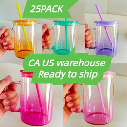 USA Warehouse Reutilizable 17oz Ombre Jelly Glass Sublimation Adecuado para vinilo BPA Gratis Borosilicate Gorosilicate Glass Camper Taza con tapa de PP de color para regalos personalizados
