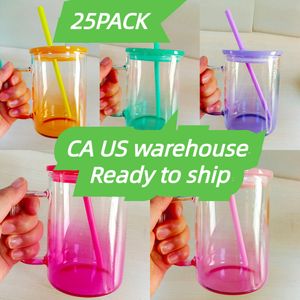VS Warehouse herbruikbaar 17oz Ombre Jelly Glass Sublimatie geschikt voor vinyl BPA Gratis hoge borosilicaatglascamper Mok met gekleurd PP -deksel voor aangepaste geschenken