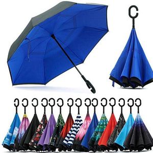 Reverse C Handle Umbrella Windproof Reverses Sunscreen Rain Protection Umbrellas Fold Double-layer Inverted Household Sundry Rains Gear sea ship LSK167