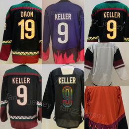 Hockey rétro inversé 19 Shane Doan Jersey Man 9 Clayton Keller Team Away Black Orange Red Purple White Color tous cousus pour les fans de sport pur Coton Breatte Good